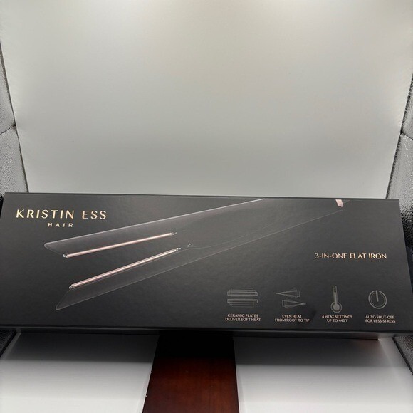 Kristin Ess NanoBlack 3-in-One Flat Iron Rose New Ceramic Plates Rounded Barrel - Picture 1 of 11